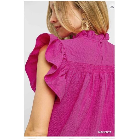 UMGEE Copyright Embroidery Flutter Sleeve Textured Top - Medium - Picture 2 of 6